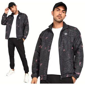 Adidas Originals Jacket Mens Sz M Black Grey Pink Abstract Full Zip Trefoil Logo